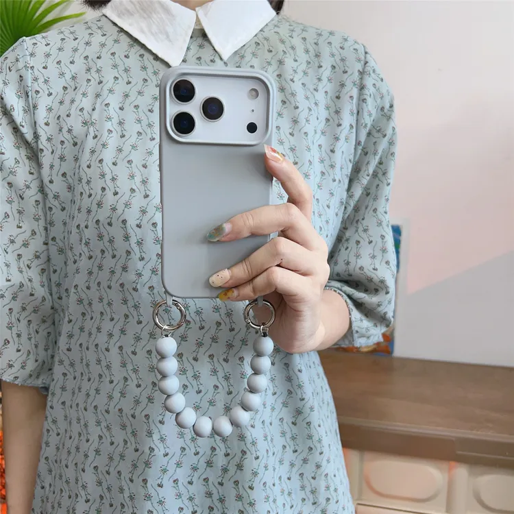 冷淡风灰色弹力手拎珠适用iphone17promax手机壳苹果16/15/14手腕