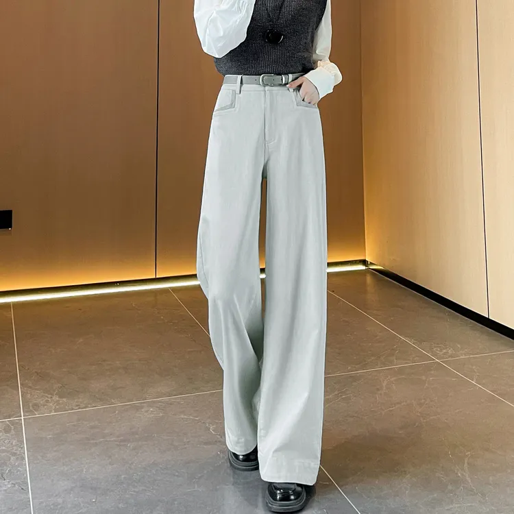 浅色阔腿牛仔裤女春秋季2025新款高腰显瘦休闲百搭垂感女裤直筒裤