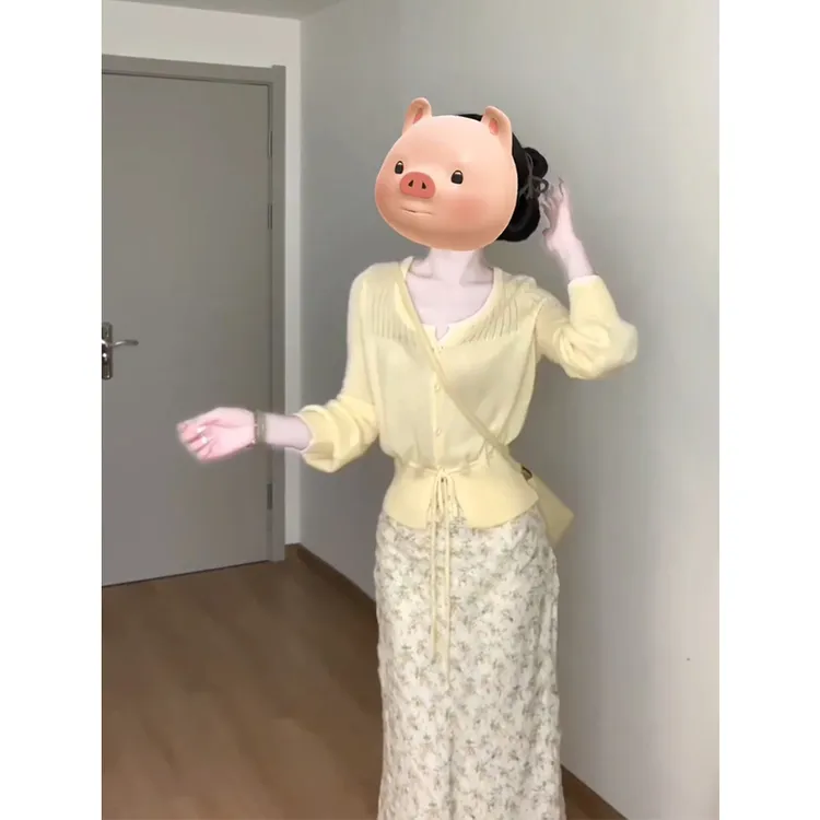 A1303#秋季新款韩系穿搭系带圆领针织上衣气质高腰显瘦碎花半身裙