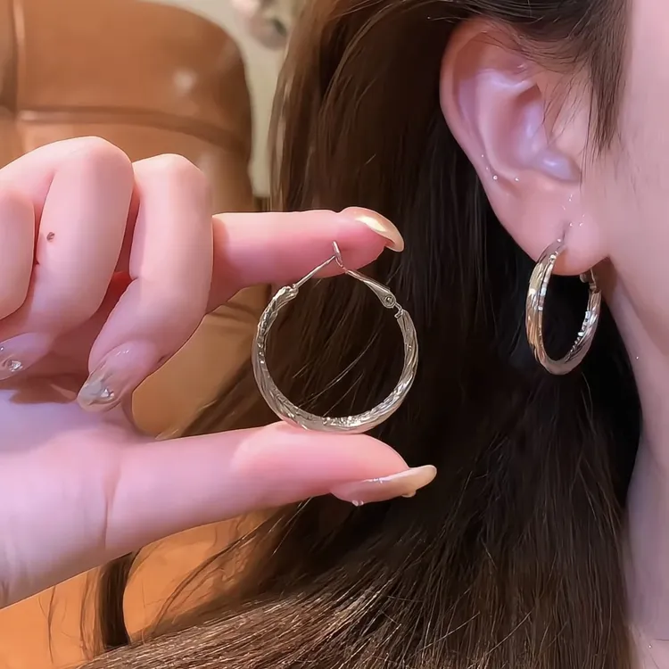 铜合金耳饰 气质百搭双素圈显脸小双层耳圈耳环小众百搭耳钉