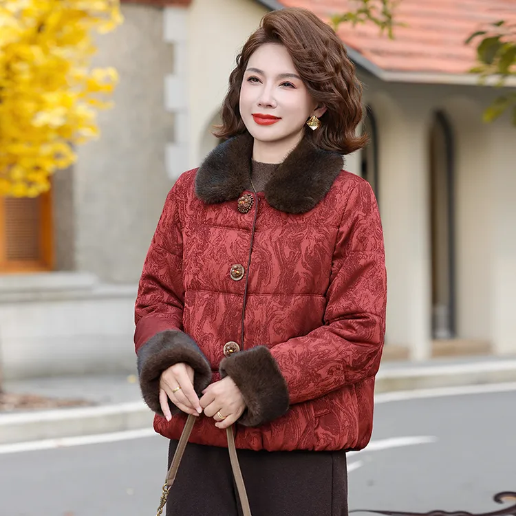 时尚风法式中老年中老年女装肌理奶奶装秋冬加绒加厚