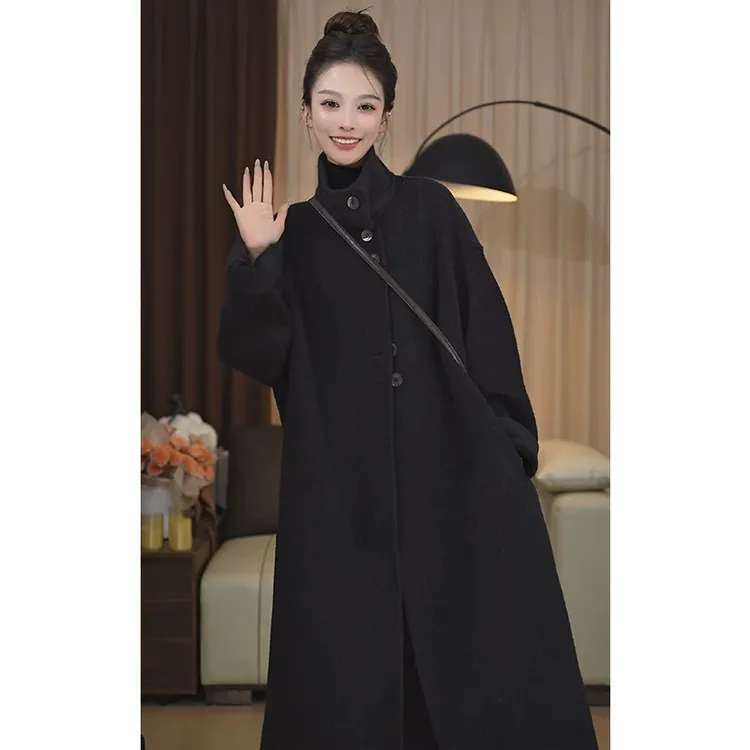 韩系立领长款双面呢羊毛大衣过膝加厚呢子外套2025秋冬新款5522
