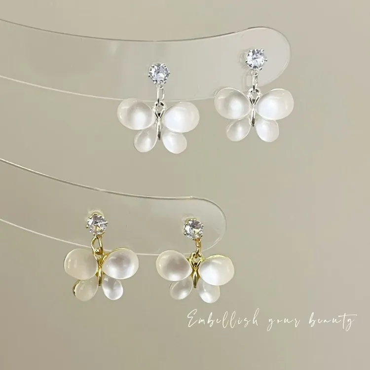 柒苒饰话 非金属仿水晶耳饰 锆石猫眼石蝴蝶耳钉女气质时尚高级感