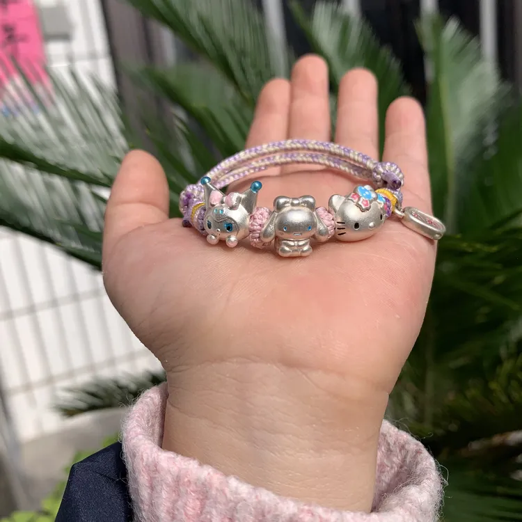 足银手链 八禧银饰 原创设计时尚紫色欧若风 足银DIY 手工编绳