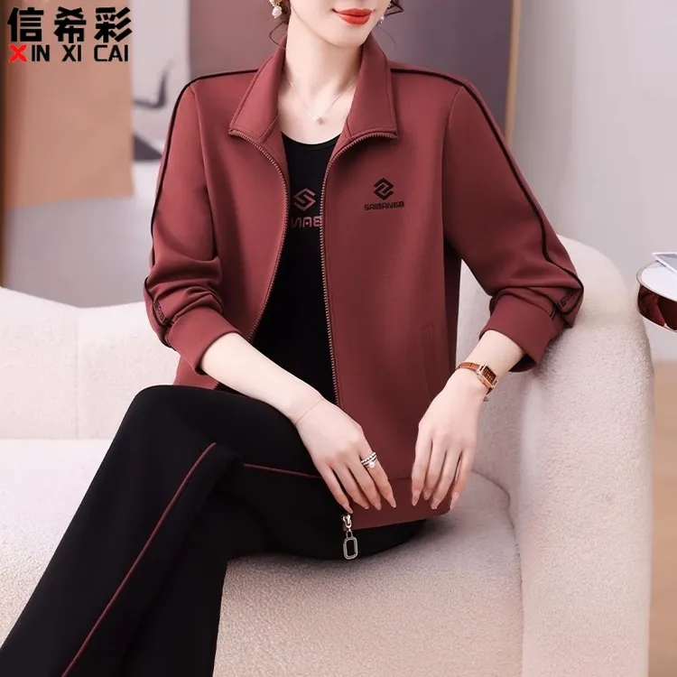 中老年女装运动服套装春秋新款妈妈秋装外套休闲卫衣中年上衣