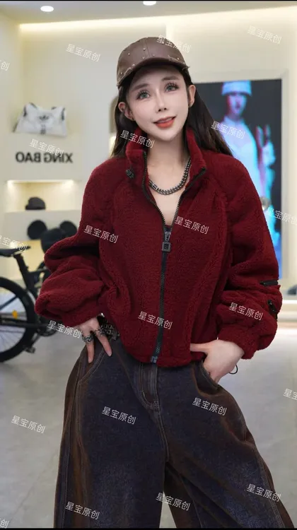 【星宝原创】欧货设计感毛毛加厚冬季短外套时尚女士保暖