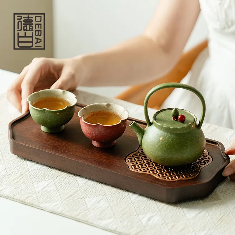 德白青橘洒金高档家用泡茶壶茶杯一壶二杯带干泡茶盘功夫茶具套装