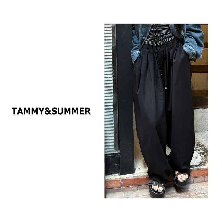 【Tammy&Summer】韩版高腰百搭显瘦休闲裤松紧要抽绳阔腿西裤251308