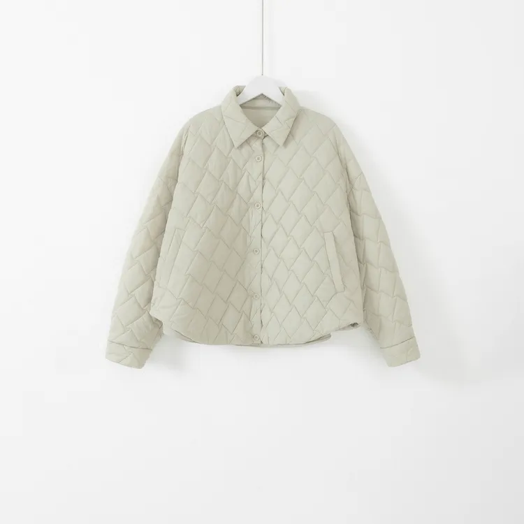 几里与麻 宽松百搭轻薄菱格棉服外套 2100869