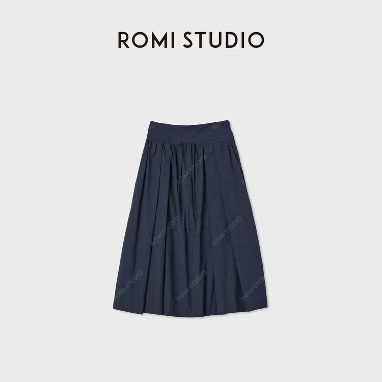 ROMI STUDIO“日式复古”全棉盐缩柔软蓬纸质纹理半身裙 RWCAX66443