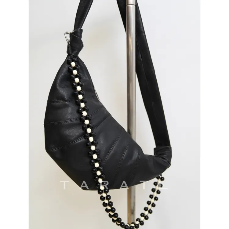 TARA|进口对版羊皮Lem@ire可颂牛角包珠链可拆卸可颂包饺子包腰包