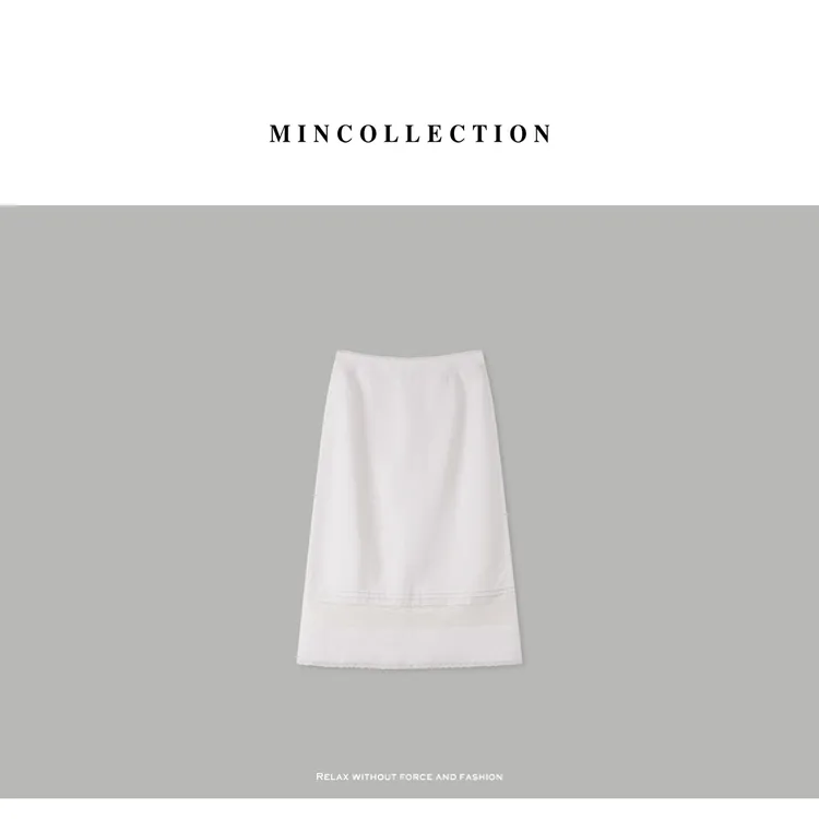 DE Mincollection蕾丝拼接半裙/天丝亚麻洗水轻法式半身裙55105