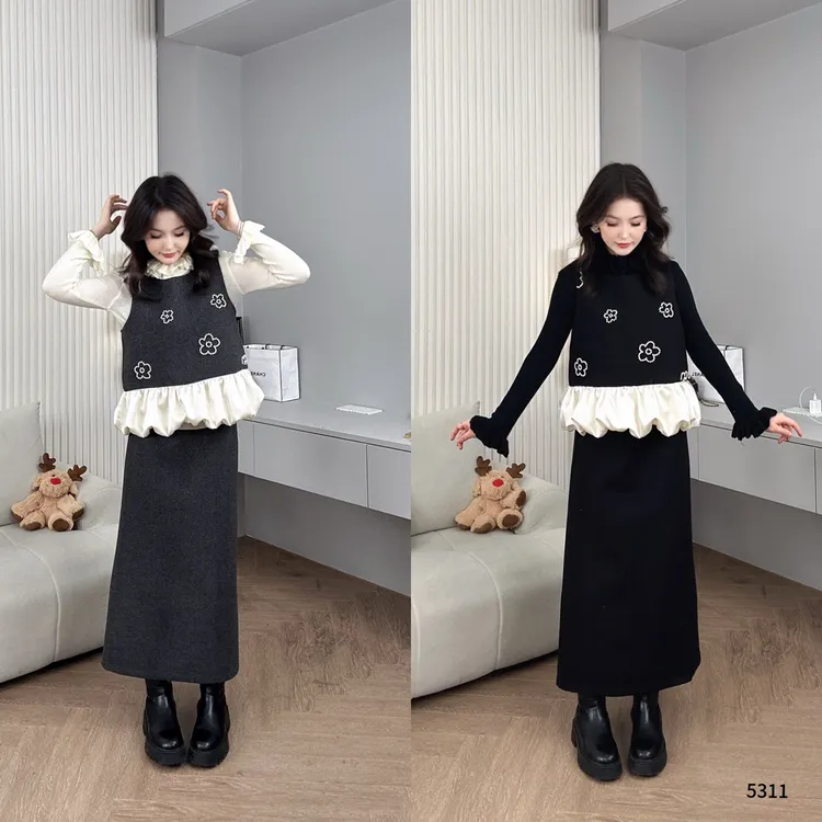 韩系名媛风减龄小香风时尚套装马甲+内搭+半身裙三件套装YF5311