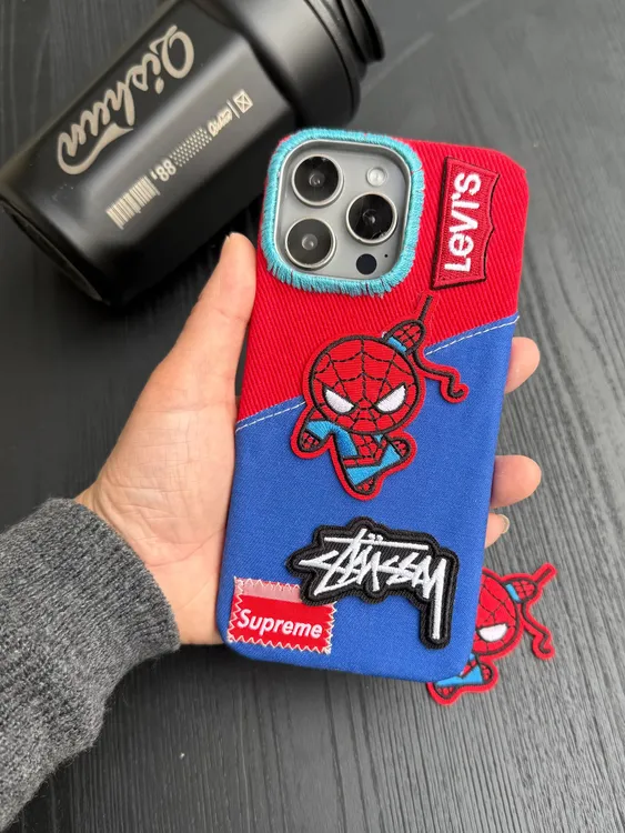 潮牌创意蜘蛛设计适用于苹果17手机壳防摔保护全包布艺个性简约