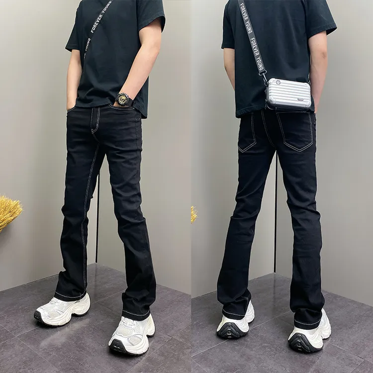 美式小众ins黑色百搭微喇牛仔裤男秋季新款弯刀裤子显瘦高街长裤