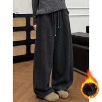 （新年款）【正版毛呢料】冬季闪银亮闪百搭加绒显瘦直筒休闲阔腿裤女