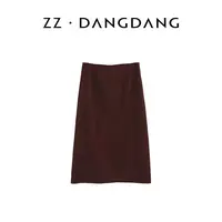 ZZ·DANGDANG秋冬显瘦中高腰酒红色羊绒半裙A型极简开叉女23325017