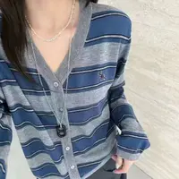 25秋季新款洋气高级感撞色条纹V领长袖百搭气质羊毛针织开衫4116