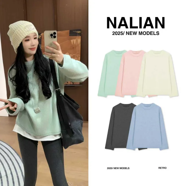 JGCLC7819#兔毛毛衣韩系软糯圆领套头针织上衣7819