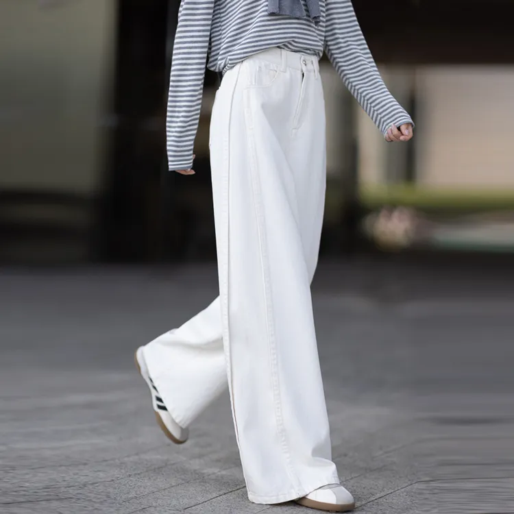 女士白色裤子阔腿牛仔裤女2025新款秋季流行风格直筒裤宽松拖地裤