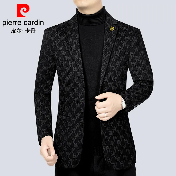 皮尔卡丹高档暗纹西装男外套商务修身男士小西服春秋新款帅气单西