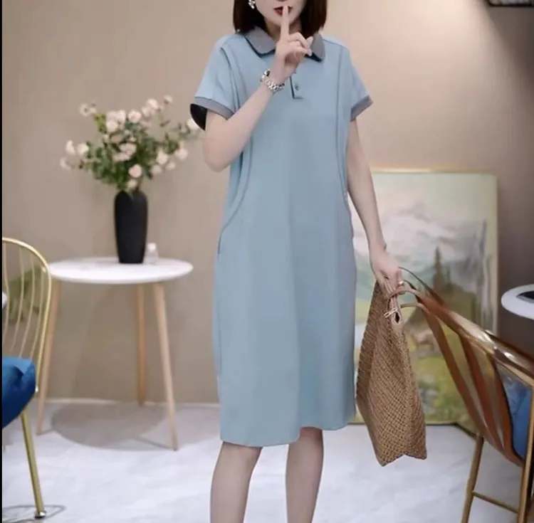POLO连衣裙女2025夏季新款韩版休闲简约洋气百搭显瘦t恤裙子