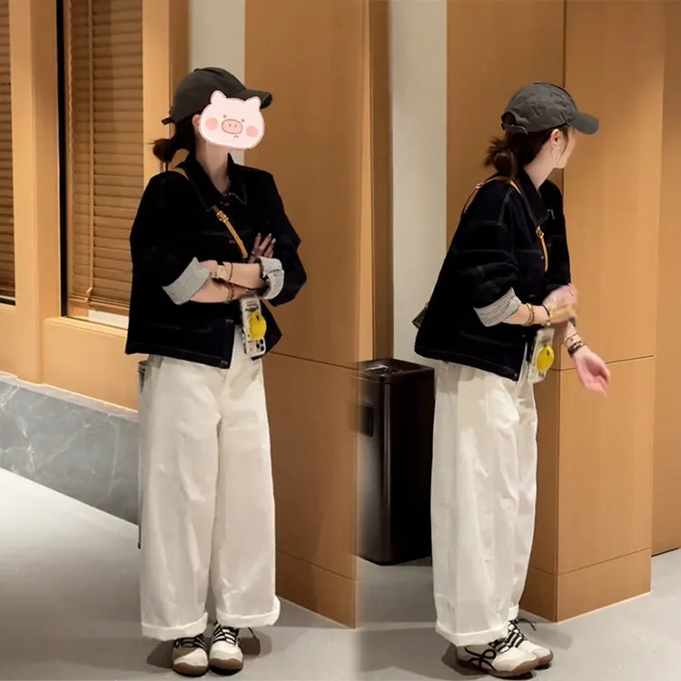 秋季新款韩系设计感小众短袖牛仔外套女显瘦百搭休闲短款上衣套装