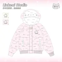 凛可爱 冬季甜美卡通满印连帽加厚棉服女可爱减龄宽松百搭棉服