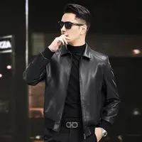 VBA 2802-2 YZX印花真皮夹克春秋外套男修身短款潮流海宁真皮皮衣