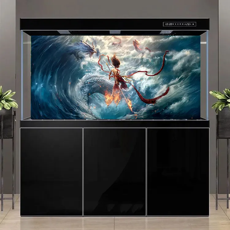 鱼缸背景贴纸3d立体高清图5d水族箱造景装饰画哪吒壁纸正胶自粘