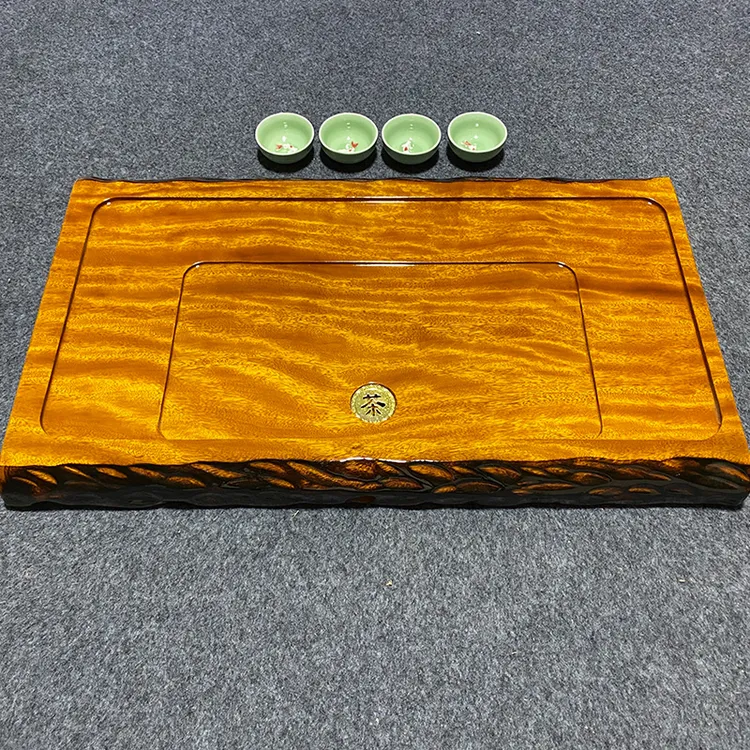 原木茶盘简约实用整块实木雕刻家用方形中式茶托盘茶海金丝纹理