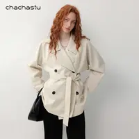 CHACHASTU【深秋】摩登感斗篷连肩袖飘片双排扣中长绑带风衣ZRS1975