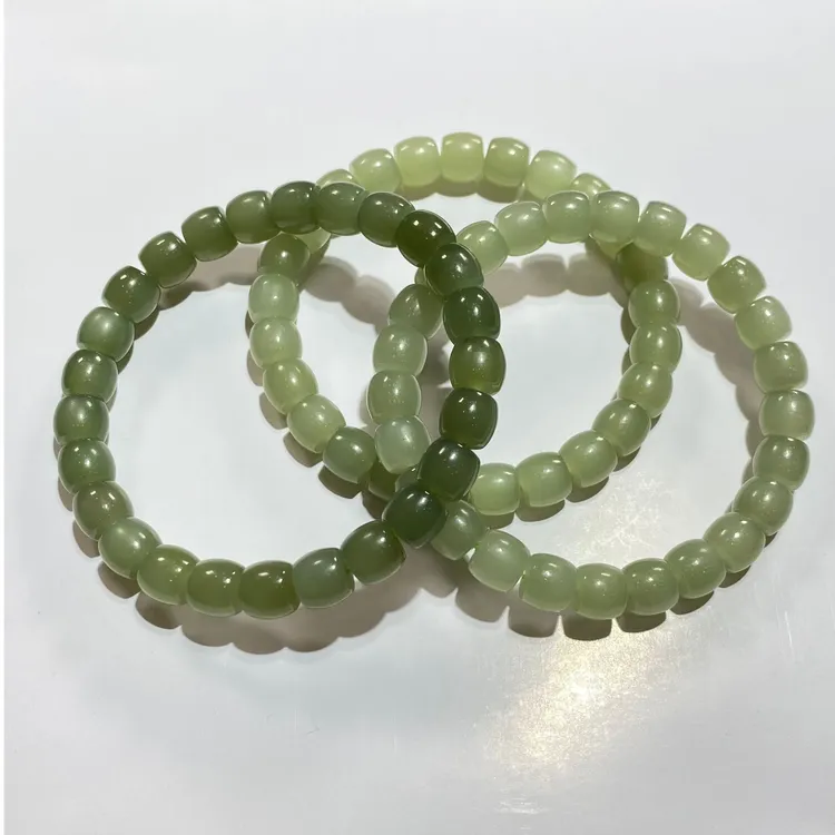 和田玉冰晴水老型珠手串女款精美复百搭渐变色绿色{多样性发其一}