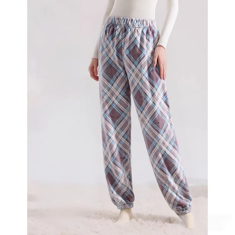 秋冬情侣款家居裤02602法兰绒家居长裤收脚口防风睡裤保暖家居