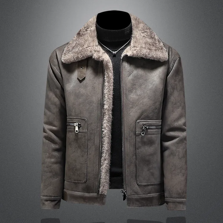 斯狄奈勒冬季厚款男士潮加绒翻领机车服加绒保暖夹克大码男装秋冬