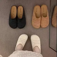 纯色编织包头外穿半拖鞋女2025夏季软底懒人一脚蹬平底塑料凉拖鞋