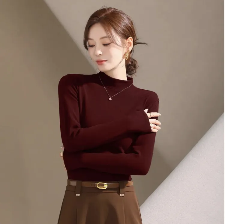 半高领貂绒蛋白养肤打底衫女内搭秋冬季纯色百搭长袖加厚保暖衣
