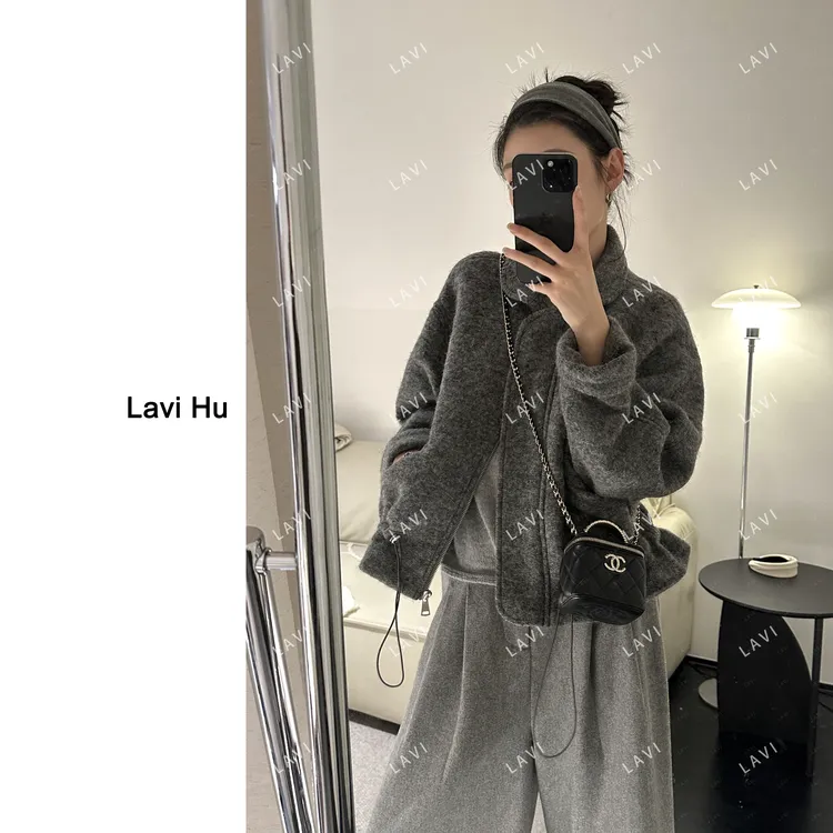 莫兰迪的天 小众时尚百搭抽绳羊毛外套LW5192