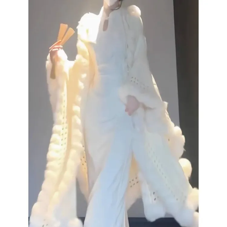 秋冬旗袍披肩外搭麻花针织毛毛斗蓬厚款加长款保暖毛衣外套国风女