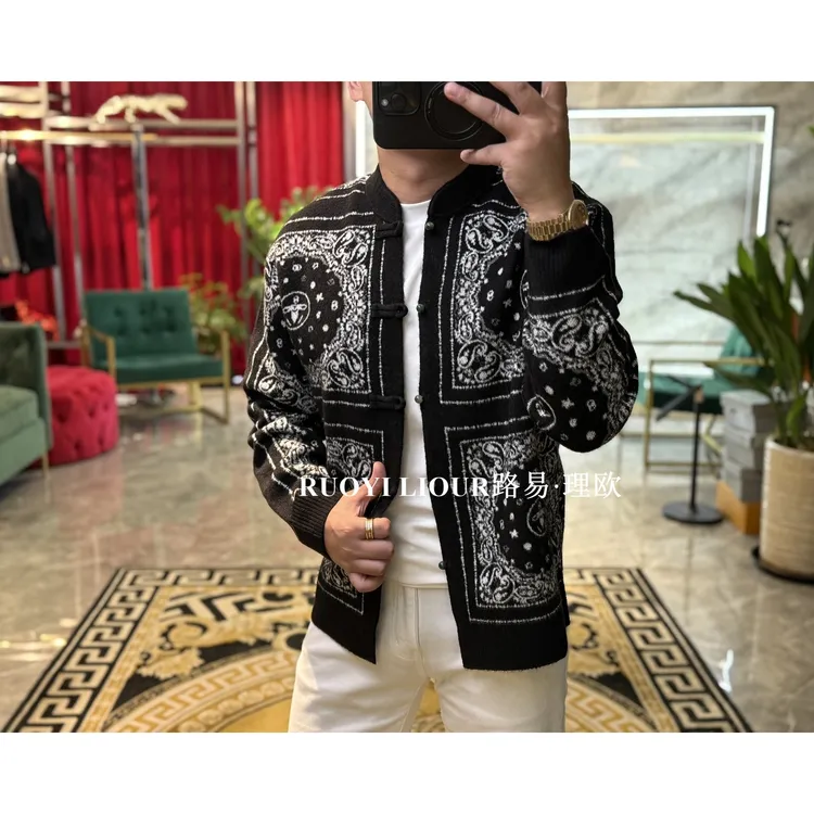 【路易理欧】简欧冬季新品时尚潮流男士新中式腰果花羊毛夹克0528