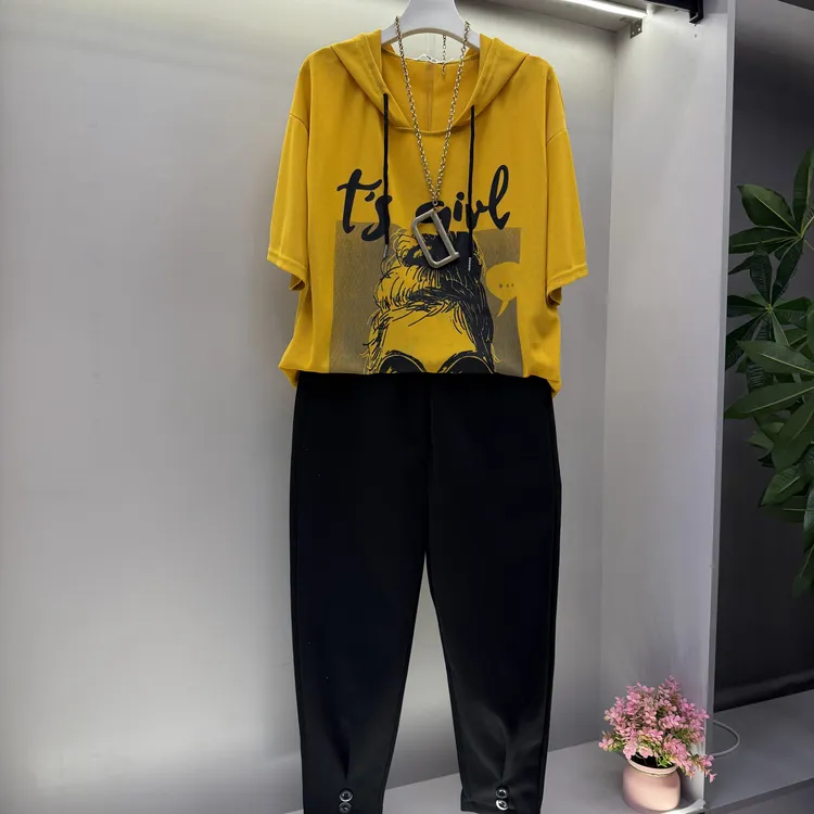 新款大码女装时尚休闲连帽大衫十裤子（可单拍）