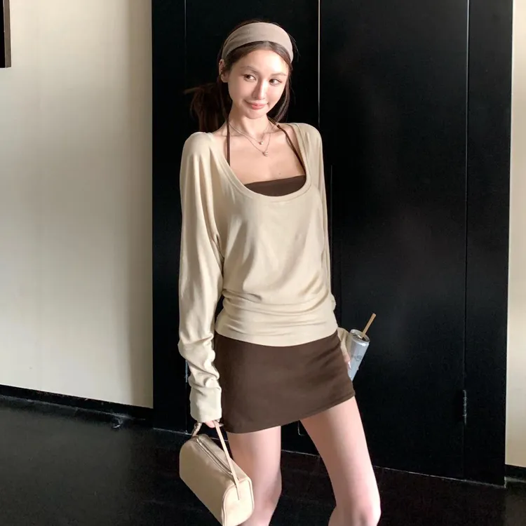 法式挂脖吊带连衣裙子女夏季2025新款小个子韩系早秋穿搭一整套装