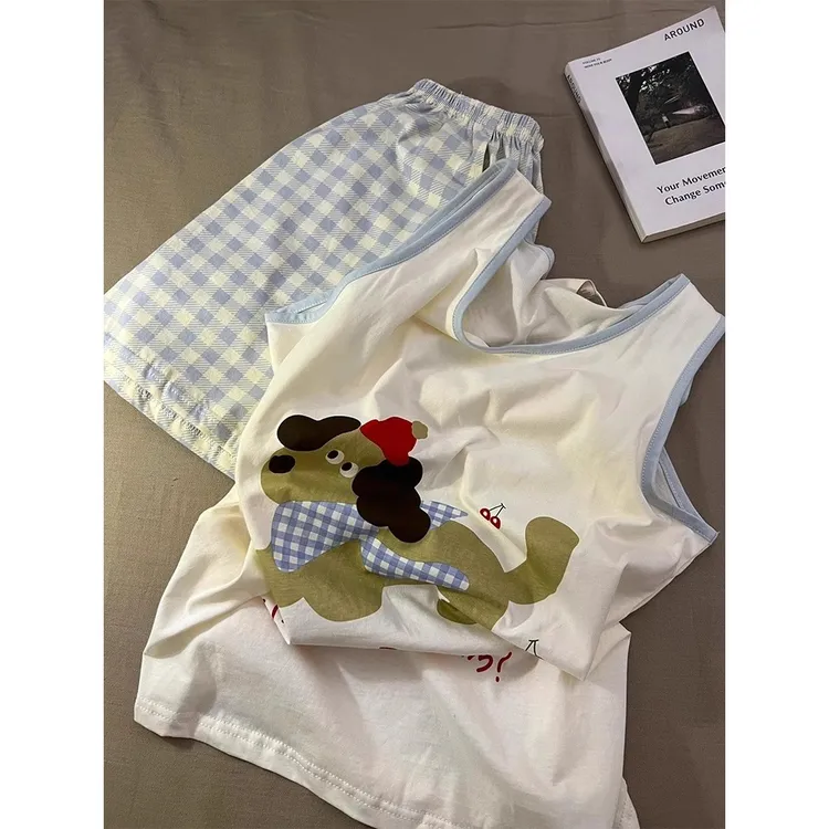 可爱卡通小狗印花无袖睡衣女夏季2025新款休闲背心短裤家居服套装