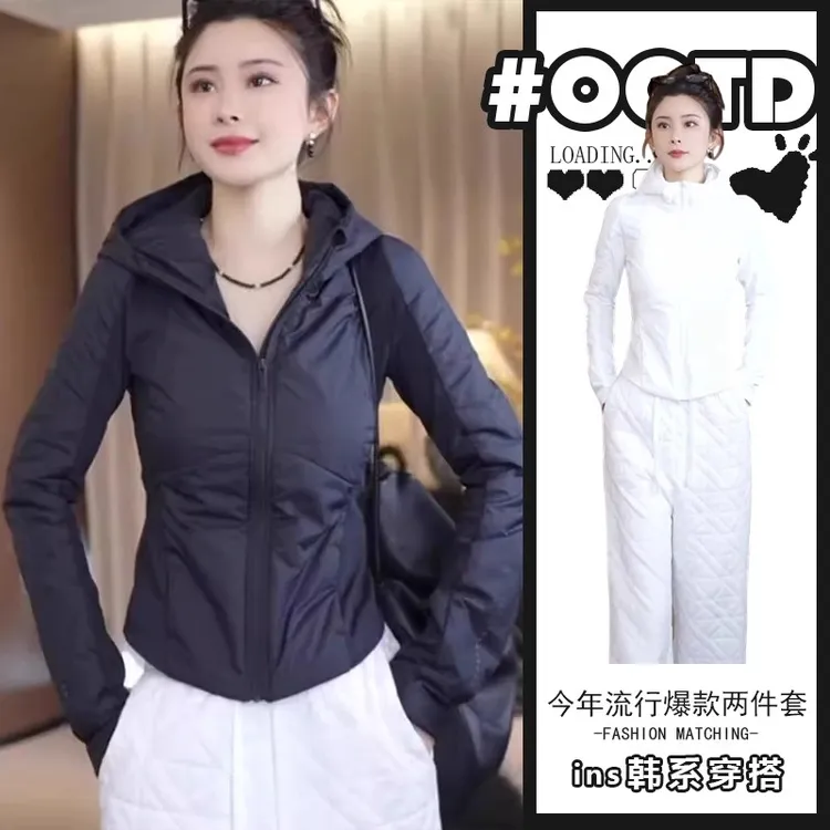 2025新款夹棉连帽短外套女修身气质小个子洋气轻薄夹克小棉袄
