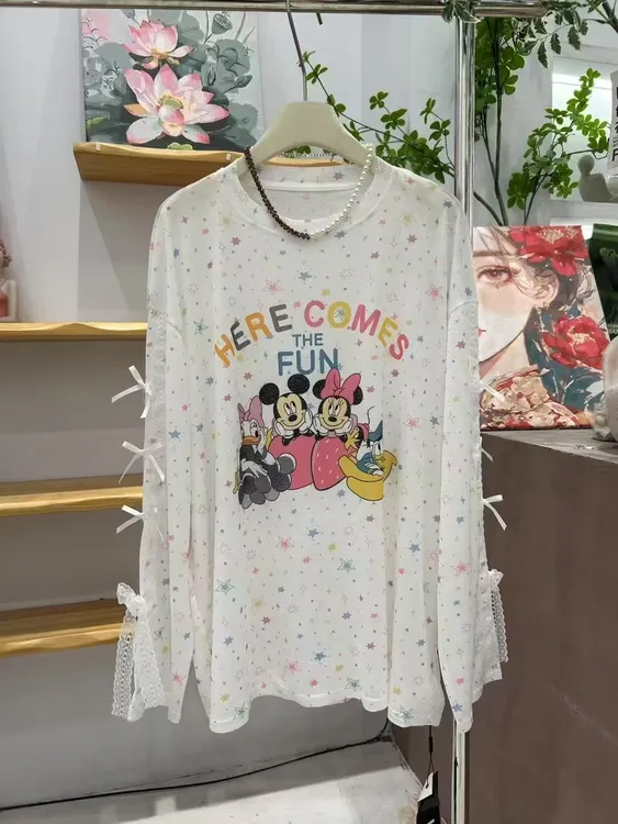 宽松型防晒长袖常规直喷印花T恤圆领