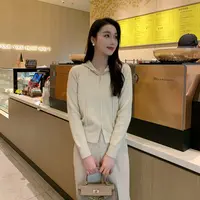 清 周末 安迪绒针织连帽衫百搭长袖毛衣开衫显瘦气质女上衣KS78