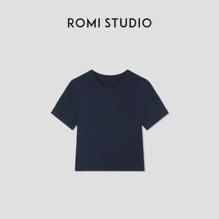 ROMI STUDIO“简约舒适”轻盈罗纹弹力棉质圆领短袖T恤 RWCRSM2522