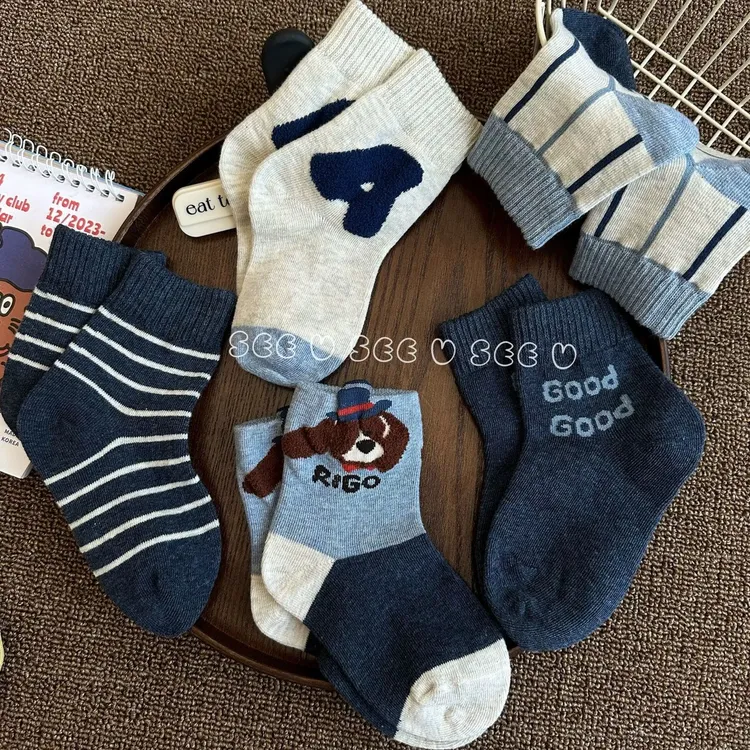 男童袜子袜春秋卡通动物款秋冬季小中大童女童宝宝中筒袜FJJ