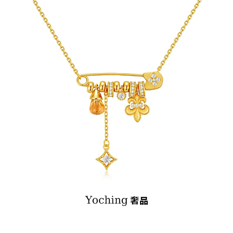 合金项链 别针坠链锁骨链鸢尾花项链