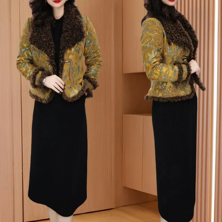 品牌新中式毛呢连衣裙女秋冬加厚两件套装高级感气质减龄洋气妈妈